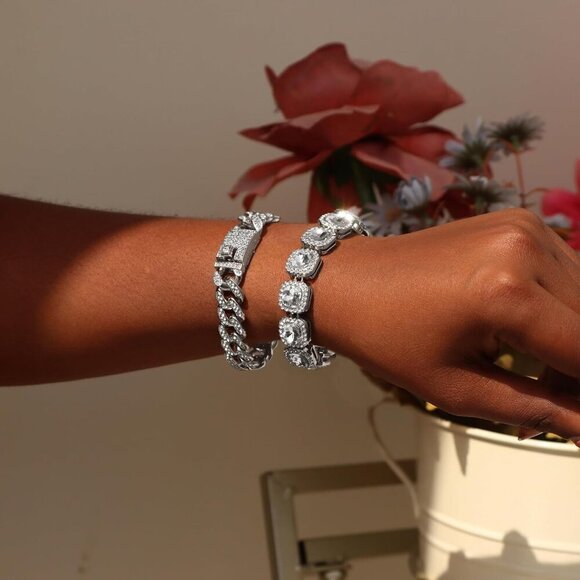 4PCS Gold Bracelets for Women Silver Clustered Tennis Bracelet for Women Heart R - Picture 2 of 7